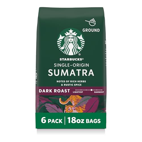 Starbucks Ground Coffee, Dark Roast Coffee, Sumatra, 100% Arabica, 6 bags (18 oz each)