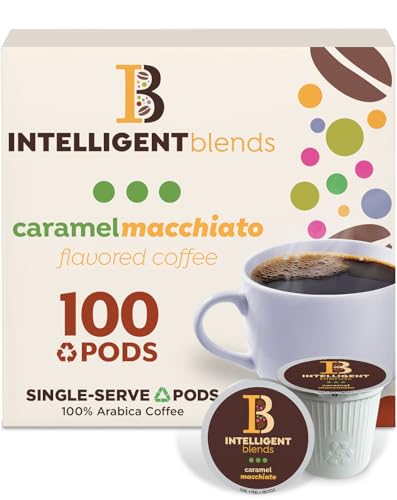Intelligent Blends Caramel Macchiato Flavored Coffee Pods, 100 ct, Medium Roast Recyclable Single Serve Pods  100% Arabica Coffee, Compatible with Keurig K Cups Maker