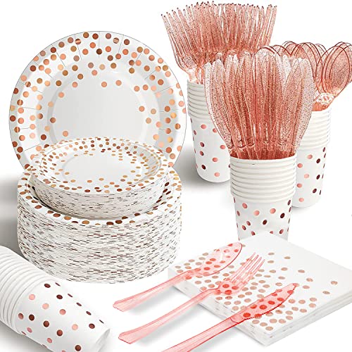 AIRE 350PCS Rose Gold Paper Plates Party Set