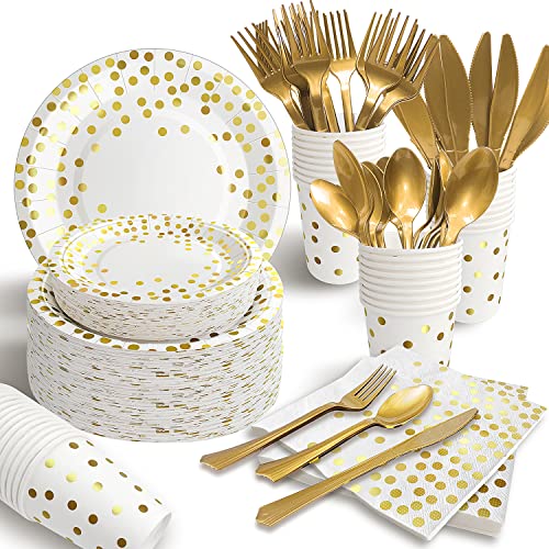 AIRE 350PCS White and Gold Paper Plates