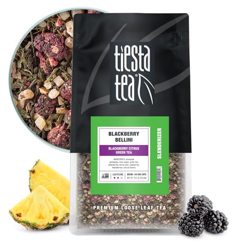 Tiesta Tea - Blackberry Bellini, Premium Loose Leaf Blend, Blackberry Citrus Green Tea, Medium Caffeinated, Refreshing Flavor, Hot or Iced, Up to 200 Cups, 16oz Resealable Bulk Pouch