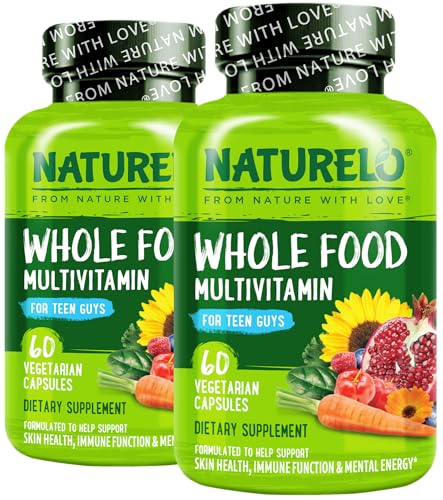 NATURELO Teen Multivitamin - Whole Food Multivitamin for Teenage Boys - Minerals Supplement for Active Kids - with Plant Extracts - Non-GMO - Vegan & Vegetarian - 60 Capsules (Pack of 2)