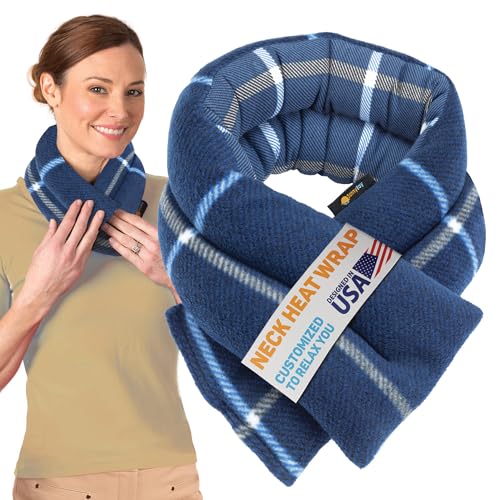 SunnyBay Microwavable Heating Pads, Microwavable Moist Heated Neck and Shoulder Wrap, Versatile Weighted Beanbag Cold Pack or Warm Compress, 26x4 Inches, Made in USA, Ocean Blue