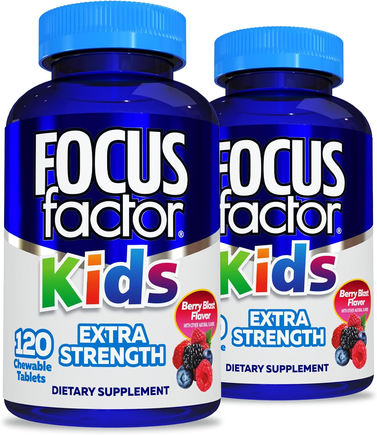 Focus Factor Kids Extra Strength Daily Chewable for Brain Health Support, 120 Count  Vitamins for Kids - Quality Formula  Gluten & Dairy Free Supplements for Children (2 Pack)
