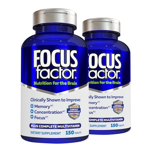 Focus Factor Nutrition for The Brain, Improved Memory & Concentration Brain Supplement, Complete Multivitamin with Vitamins B6, B12, D, Bacopa Monnieri & Tyrosine, 150 Count (Pack of 2)