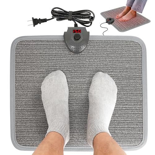 Heated Floor Mat Under Desk for Foot Warmer - Wider Electric Space Heaters 110V Adjustable Temperature Heating Pad - Carbon Crystal & Energy Saving Feet Warmers for Office,Home (Carpet Grain)