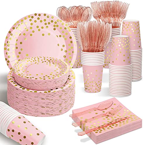AIRE 350PCS Pink and Gold Party Supplies