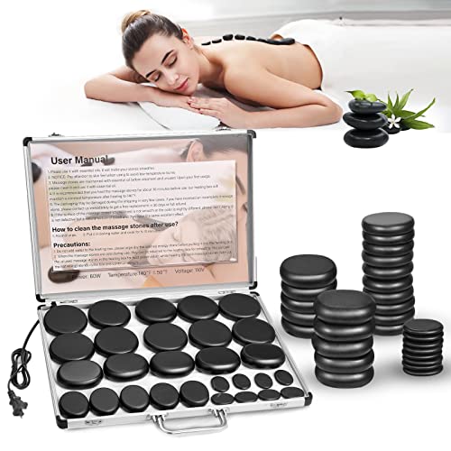SLIMSTY Hot Stones Massage Set, 18 Pcs Basalt Hot Stones with Heater Kit, Massage Stones for Professional or Home spa, Relaxing, Healing, Pain Relief