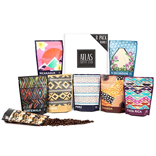 Atlas Coffee Club World of Coffee Discovery Set - Gourmet Coffee Gift Sampler - 8-Pack Variety Box of the Worlds Best Single Origin Coffees - Whole Bean