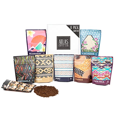 Atlas Coffee Club World of Coffee Discovery Set - Gourmet Coffee Gift Sampler - 8-Pack Variety Box of the Worlds Best Single Origin Coffees - Freshly Ground Coffee