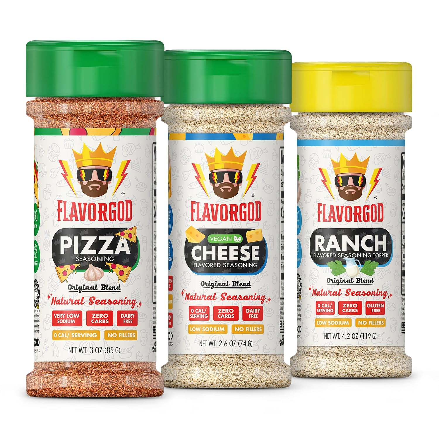 Football Combo Pack of 3, Spices, Topper and Seasoning Gift Set - Pizza, Cheese, Ranch - Premium All Natural & Healthy Spice Blend - Flavor God Seasonings