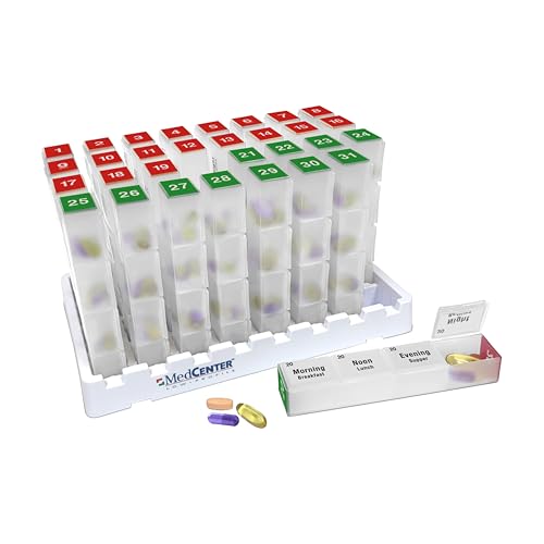 Monthly Pill Box Organizer, 4 Times a Day, Extra Large 31 Daily Pill Cases with Compartments for Vitamins, Supplements, Medication, 31 Day Pill Organizer