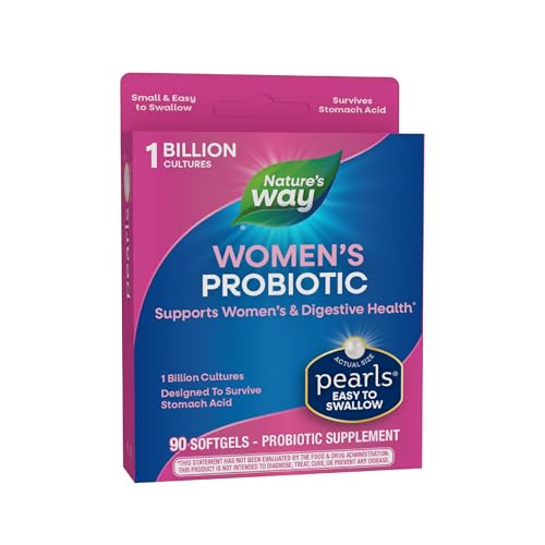 Nature's Way Women's Probiotic Pearls, Supports Women's and Digestive Health*, Protects Against Occasional Constipation & Bloating*, 1 Billion Live Cultures, 90 Softgels