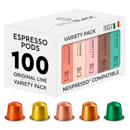 BrewBlack Variety Pack Coffee Capsules - 100 Aluminum Coffee Pods Compatible with Nespresso Original line, Medium and Dark Roast - Made in Italy
