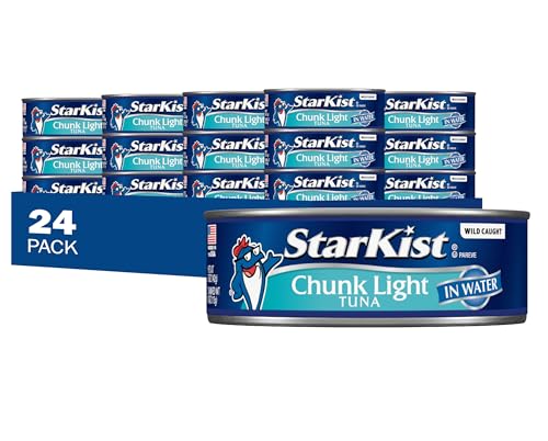 StarKist Chunk Light Tuna in Water, 5 oz (24 Pack) Canned Tuna Fish, Wild Caught, Gluten Free, Ready to Eat, Perfect for Salads, Keto Meals and Snacks, with 20g Protein & 90 Calories Per Serving