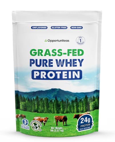 Opportuniteas Grass Fed Whey Protein Powder Concentrate - 1 Ingredient - Pure Protein Supplement for Drink, Smoothie, Shake, Cooking & Baking - Non GMO, Hormone Free & Gluten Free - 5 Pounds