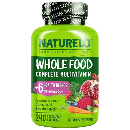 NATURELO Whole Food Multivitamin for Women 50+ (Iron Free) with Vitamins, Minerals, & Organic Extracts - Supplement for Post Menopausal Women Over 50 - No GMO - 240 Vegan Capsules