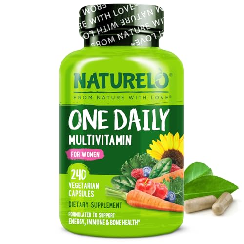 NATURELO One Daily Multivitamin for Women - Energy Support - Whole Food Supplement to Nourish Hair, Skin, Nails - Non-GMO - No Soy - Gluten Free - 240 Capsules | 8 Month Supply