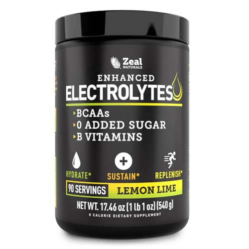 Enhanced Electrolyte Powder (Lemon Lime | 90ct.) w/ 0 Sugar +BCAAs +B-Vitamins Electrolyte Supplement w Potassium Zinc & Magnesium for Hydration - Keto Electrolytes