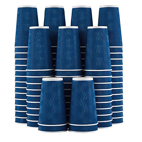 Lamosi 16 oz Coffee Cups - 90 Pack, Disposable Insulated Corrugated Paper Cups 16oz, Kraft Ripple Wall Cups for Hot Beverage or Cold Drinks (Navy)