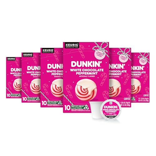 Dunkin White Chocolate Peppermint Artificially Flavored Coffee, K-Cup Pods, 60 Ct.