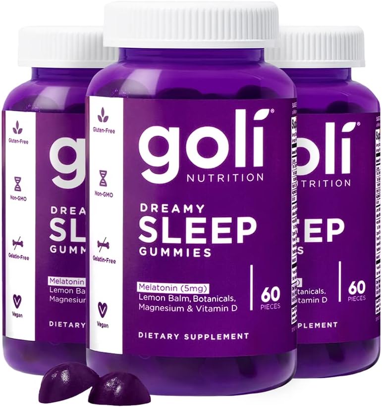 Goli Dreamy Sleep Gummy - 180 Count - Melatonin, Vitamin D, Magnesium, and Lemon Balm Extract - Gelatin-Free, Gluten-Free, Vegan & Non-GMO