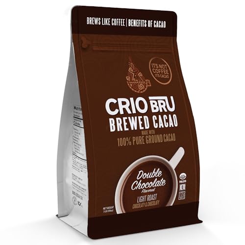 Crio Bru Brewed Cacao Double Chocolate Light Roast - Coffee Alternative Natural Healthy Drink | 100% Pure Ground Cacao Beans | 99.99% Caffeine Free, Keto, Low Carb, Paleo, Brew And Enjoy Hot or Iced (48oz)