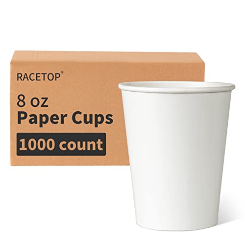 RACETOP 1000 pack 8 oz Paper Coffee Cups Disposable, Hot Coffee Cups 8oz, Office Coffee Cup (8 oz 1000 pack) (white, 1000)