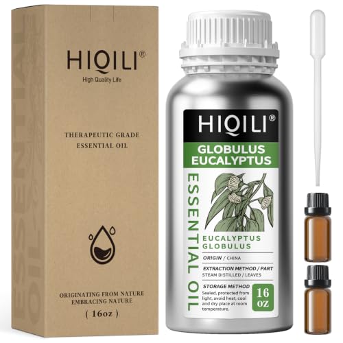 HIQILI Eucalyptus Essential Oil for Spray, Diffuser & Skin, 100% Pure Undiluted - 16 Fl Oz