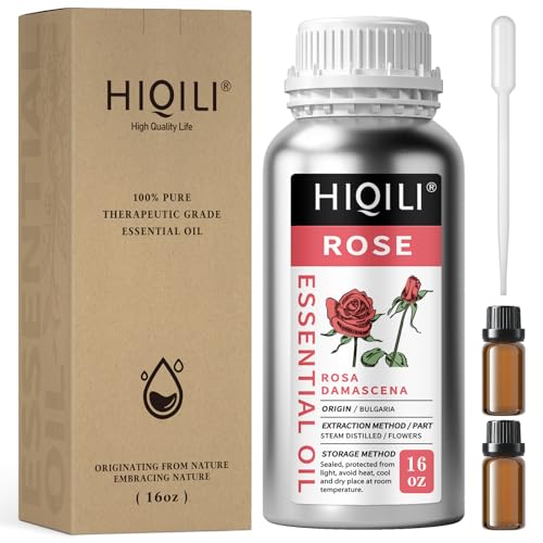 HIQILI Rose Essential Oil for Diffuser, Soap, Perfume & Candle Making - 16 Fl Oz