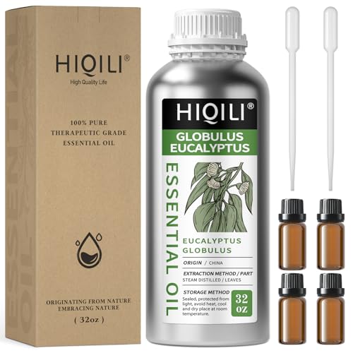 HIQILI Eucalyptus Essential Oil for Spray, Diffuser & Skin, 100% Pure Undiluted - 32 Fl Oz
