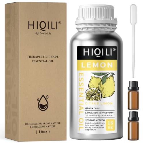 HIQILI Lemon Essential Oil for Cleaning, Degreasing & Household Use, Skin Care, Aromatherapy, Diffuser - 16 Fl Oz