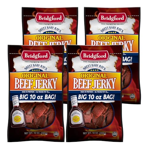 Bridgford Sweet Baby Rays Beef Jerky Original 10 oz Pack of 4 - High Protein Healthy Snacks for Your Dietary Preferences - Ready-to-Eat Beef Jerky for On-the-Go Snacking and Busy Lifestyles