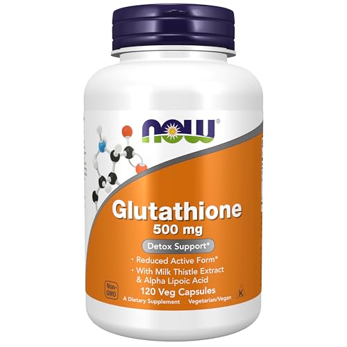 NOW Foods Supplements, Glutathione 500 mg, with Milk Thistle Extract & Alpha Lipoic Acid, Free Radical Neutralizer*, 120 Veg Capsules, Beige