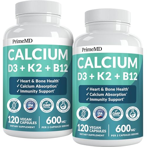 4-in-1 Calcium Supplements for Women and Men - Calcium with Vitamin D3 K2 5000 IU Supplement, 601mg per Serving for Heart, Bones & Body Defenses - Gluten-Free, Vegan-Friendly (240 ct)