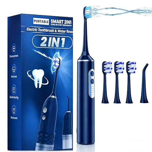 Water Dental Flosser with Electric Toothbrush, One Switch Between Tooth Brush & Water Floss, 3 in 1 Teeth Cleaning Kit with 4 Modes, Water Flosser Portable for Travel and Home (Black)