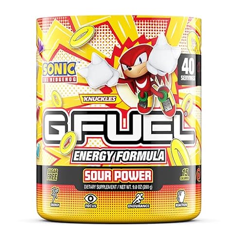 G Fuel Knuckles' Sour Power Energy Drink Powder, Pre Workout Caffeine Mix for Gaming, Sugar Free Focus Amino, Vitamin + Antioxidants, 9.8oz (Sour Raspberry, 40 Servings)