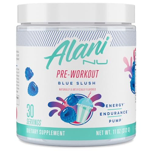 Alani Nu Pre Workout Powder Blue Slush, Amino Energy Boost, Endurance Supplement, Sugar Free, 200mg Caffeine, L-Theanine, Beta-Alanine, L-Citrulline, 30 Servings