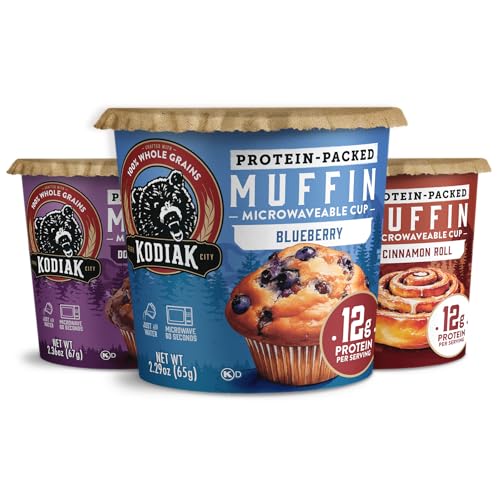 Kodiak Cakes Minute Muffin Cup Variety Pack - 100% Whole Grains, Double Dark Chocolate, Blueberry & Cinnamon Roll (Pack of 12)