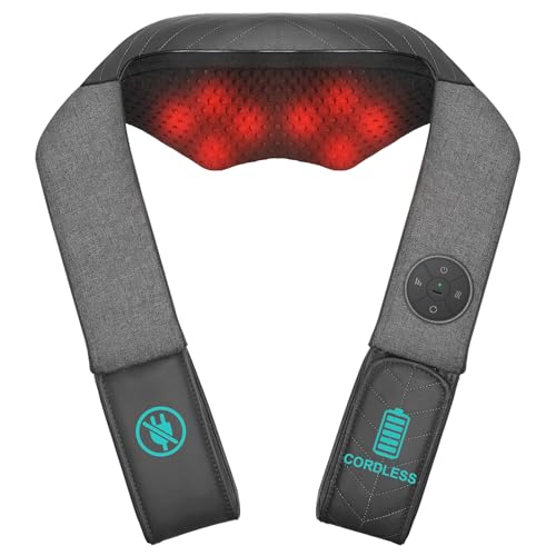 Nekteck Cordless Neck and Back Massager for Pain Relief Deep Tissue, Shiatsu Neck Massager with Heat, Portable Massage Pillow Tool for Shoulder Leg Muscle, Home Office Car Use, Gifts for Men Women Dad