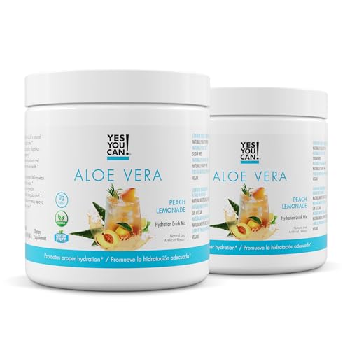 Yes You Can! Organic Aloe Vera Powder Drink Mix - Hydration Booster Infused with Pure Aloe Juice - Antioxidant Rich - Peach Lemonade Flavor - 40 Servings Per Canister (2 Pack)