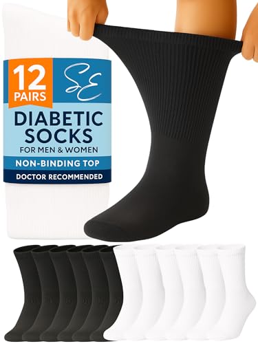 Special Essentials Diabetic Socks for Men & Women  12 Pairs of Non-Binding Moisture-Wicking Neuropathy Socks  Crew Length