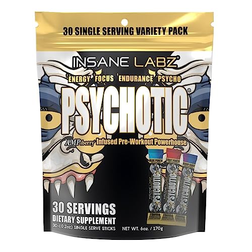 Insane Labz Psychotic Gold, High Stimulant Pre Workout Powder, Extreme Lasting Energy Focus, Pumps and Endurance with Beta Alanine, DMAE Bitartrate, NO Booster (30 Servings, Variety)