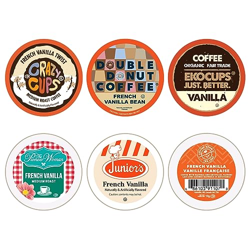 Perfect Samplers French Vanilla Coffee Pods Variety Pack, Medium Roast Coffee for Keurig K Cups Machines, Vanilla Coffee Pods Sampler, 50 Count