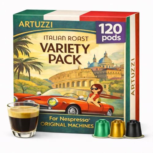 Artuzzi 120ct Compatible Nespresso Coffee Pods For Nespresso Original Machines | Espresso Ristretto Lungo Coffee Capsules | Espresso Variety Pack I Aluminum & Recyclable