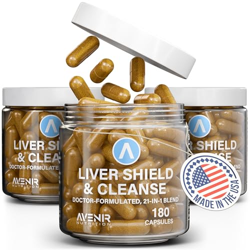 Avenir Nutrition Liver Shield & Cleanse | Herbal Liver Cleanse Detox & Repair Supplement | Milk Thistle & Artichoke Extract Supplements | Fatty Liver & Health Support | 180 Capsules for Men and Women