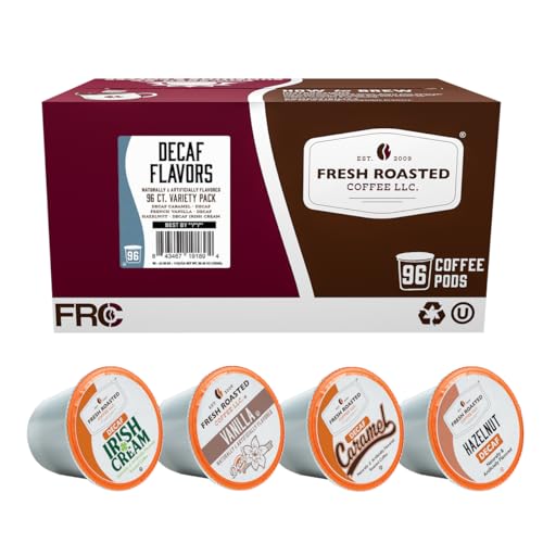 Fresh Roasted Coffee, Decaf Traditional Flavors, Flavored Coffee Pod Variety Pack, K-Cup Compatible, 96 Count