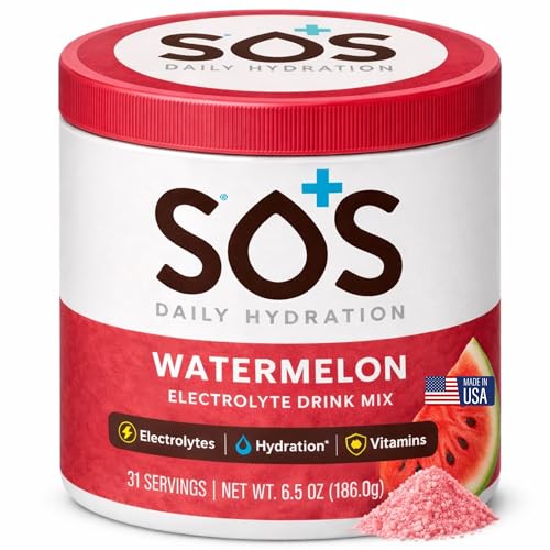 SOS Hydration Electrolyte Drink Mix (31 Servings)  Low Sugar, 15 Calorie, Keto-Friendly & Rapid Rehydration (31 Servings, Watermelon)