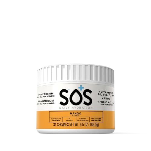 SOS Hydration Electrolyte Drink Mix (31 Servings)  Low Sugar, 15 Calorie, Keto-Friendly & Rapid Rehydration (31 Servings, Mango)