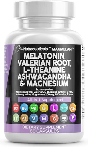 Clean Nutraceuticals Melatonin 10mg Valerian Root L Theanine 200mg Ashwagandha - Sleep Support for Women & Men with Magnesium Complex, Lemon Balm, Chamomile, & Passion Flower - 60 Caps